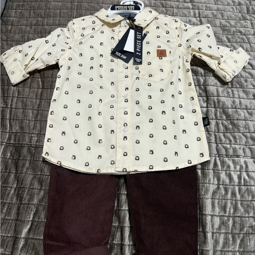 Cream Patterned Kids Shirt brown corduroy pants